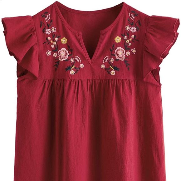 🔥 SALE WOMENS BOHEMIAN EMBROIDERED PEASANT BLOUSE